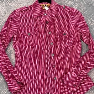 Tory Burch Red Polka Dot button down shirt small Womens Top